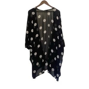 Anne Klein Black White Polka Dot Sheer Kimono Duster One Size